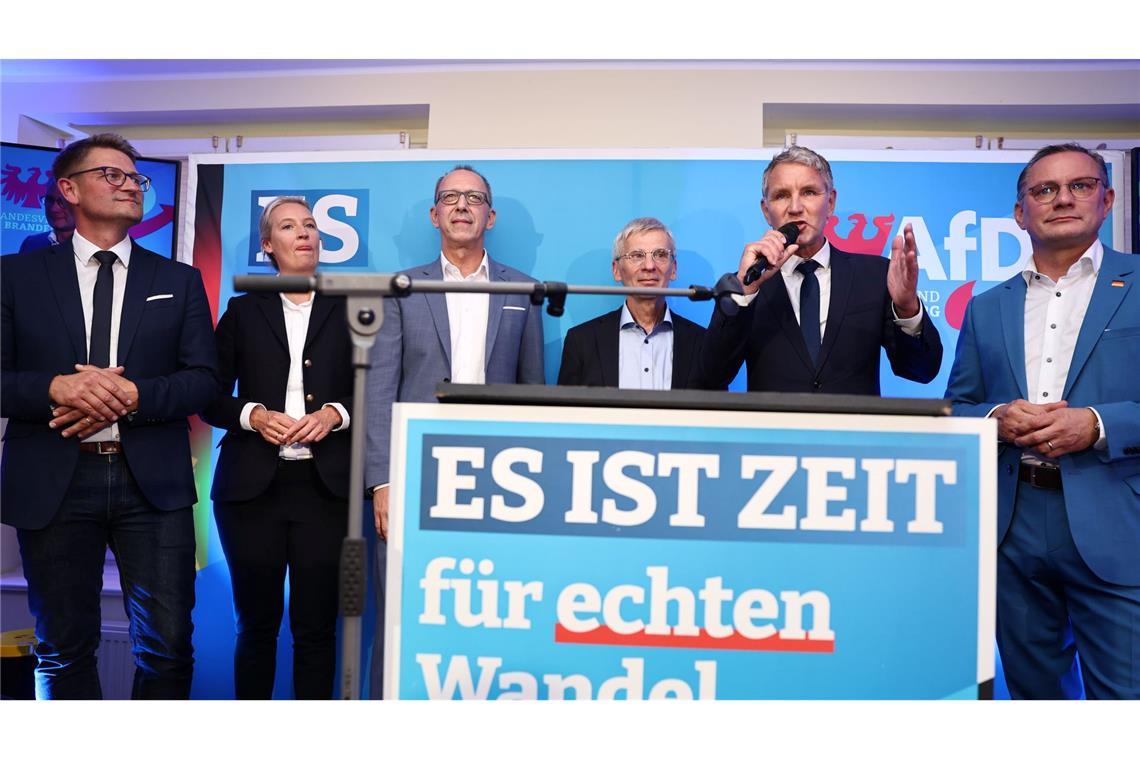 Auch der Thüringer AfD-Landesvorsitzende Björn Höcke kam zur Potsdamer Wahlparty.