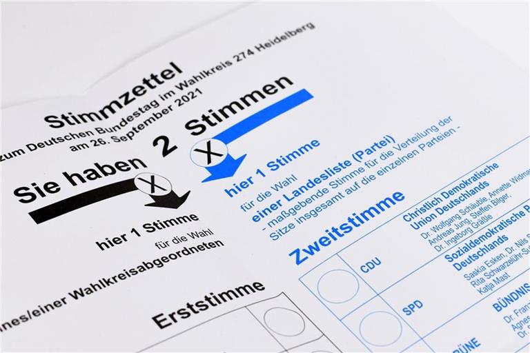 Bei der Bundestagswahl (Bild von der Wahl 2021) hat jeder Wahlberechtigte 2 Stimmen.