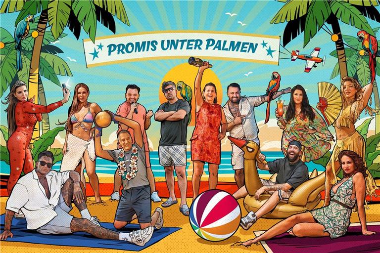 Bei „Promis unter Palmen“ sind 12 Promis mit dabei.