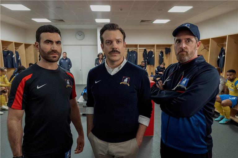 Brett Goldstein, Jason Sudeikis und Brendan Hunt in „Ted Lasso“