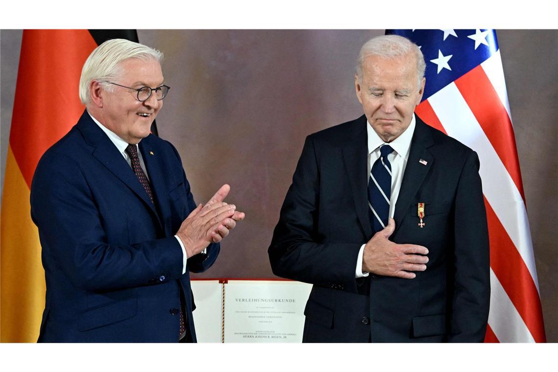 Bundespräsident Frank-Walter Steinmeier empfing US-Präsident Joe Biden am Freitag in Berlin.