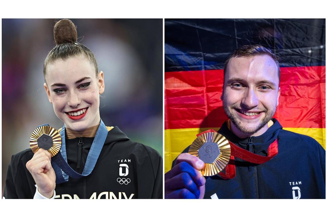 Darja Varfolomeev (li.) hat in Paris Olympia-Gold in der Rhythmischen Sportgymnastik geholt. Maurice Schmidt siegte bei den Paralympics im Rollstuhlfechten.