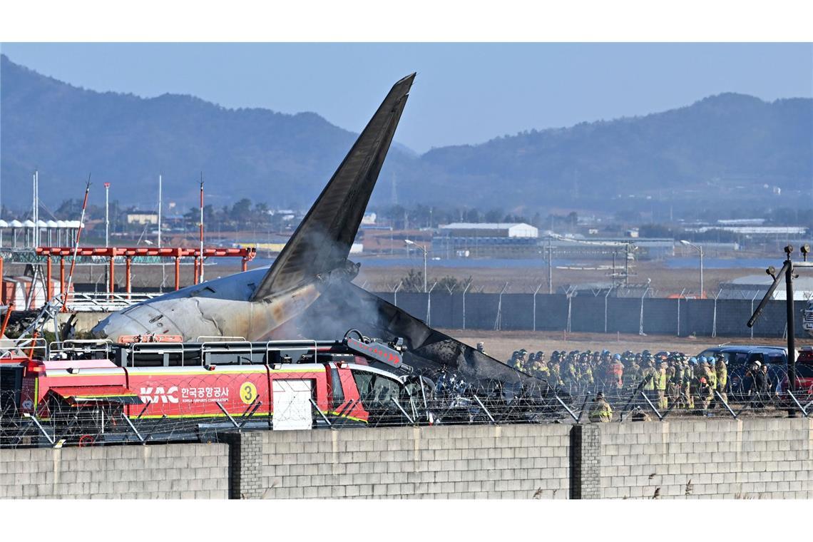 Das Flugzeug zerschellte an einer Mauer und ging in Flammen auf.