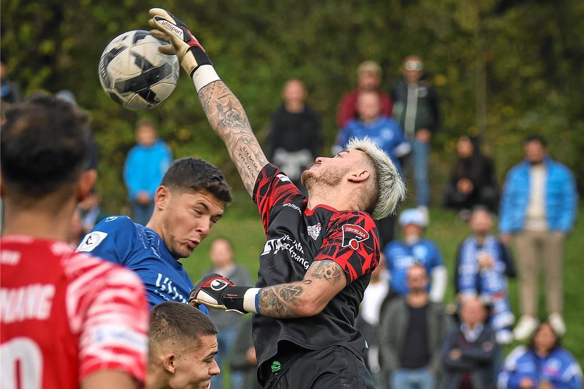 Der starke TSG-Torhüter Enrico Caruso zeigt viele Paraden im WFV-Pokalspiel. Foto: Alexander Becher