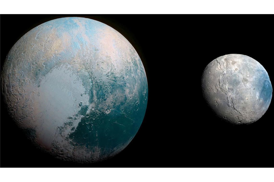 Der Zwergplanet Pluto (li.) mit seinem Mond Charon.