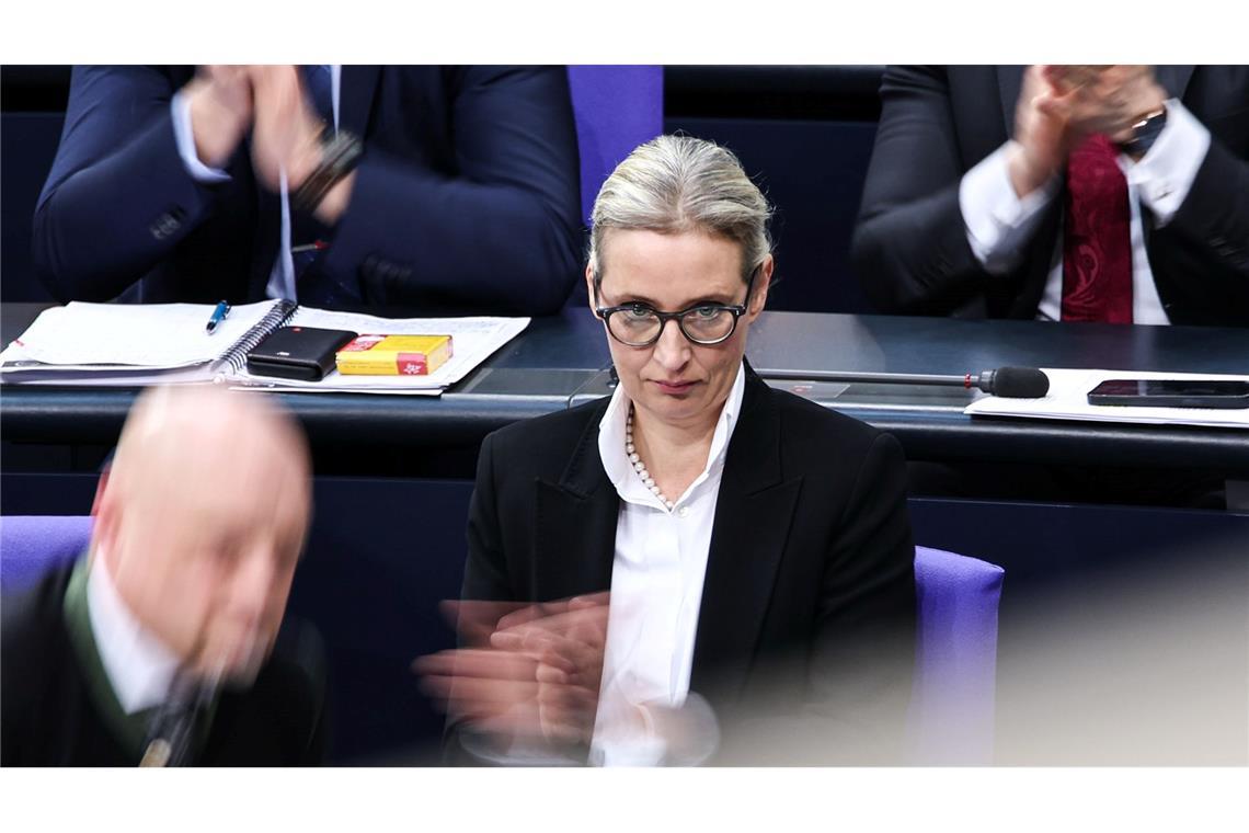 Die AfD-Fraktionsvorsitzende, Alice Weidel, hatte sich am Mittwoch über das Ergebnis der Abstimmung zum 5-Punkte-Plan von Merz gefreut. Am Freitag blieb ihrer Fraktion nur Abwarten, während Abgeordnete anderer Fraktionen miteinander berieten.