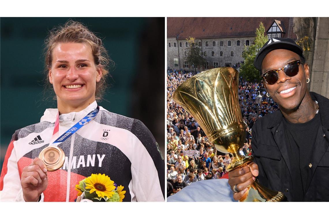 Die deutschen Fahnenträger bei den Olympischen Spielen: Judoka Anna-Maria Wagner und Basketballer Dennis Schröder.