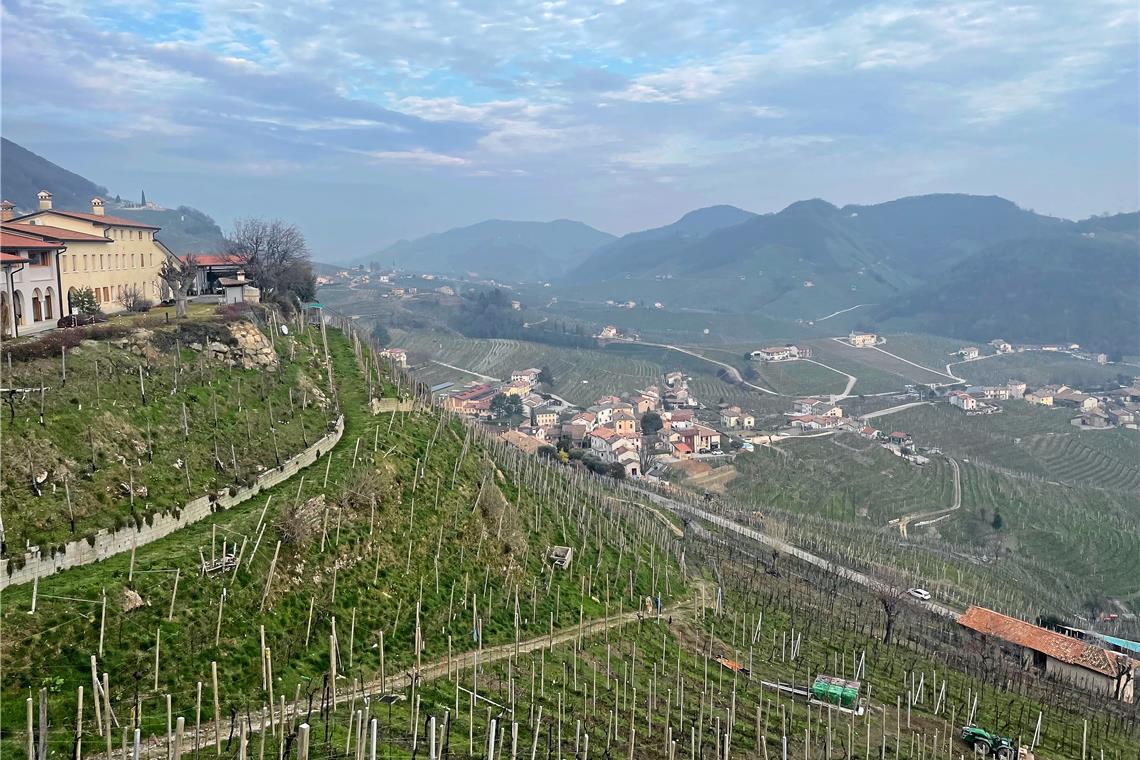 Die Hügellandschaft zeugt vom Weinanbau und ist sei 2019 Unesco-Welterbe. In der Umgebung von Pieve di Soligo werden die Trauben zu Prosecco verarbeitet.