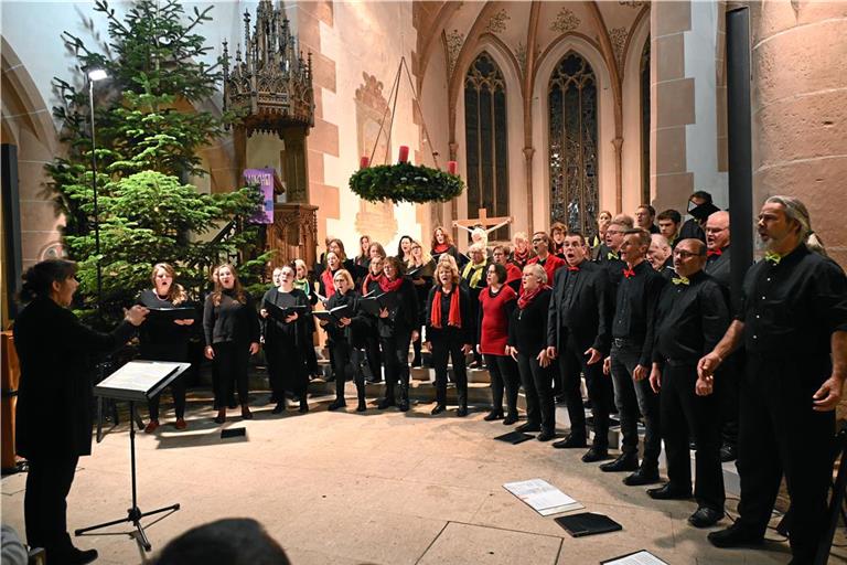 Die Murrhardter und Graber Sängerinnen und Sänger unter der Regie von Angela Westhäußer-Kowalski bei ihrem stimmgewaltigen Konzert in der Murrhardter Stadtkirche. Foto: Elisabeth Klaper