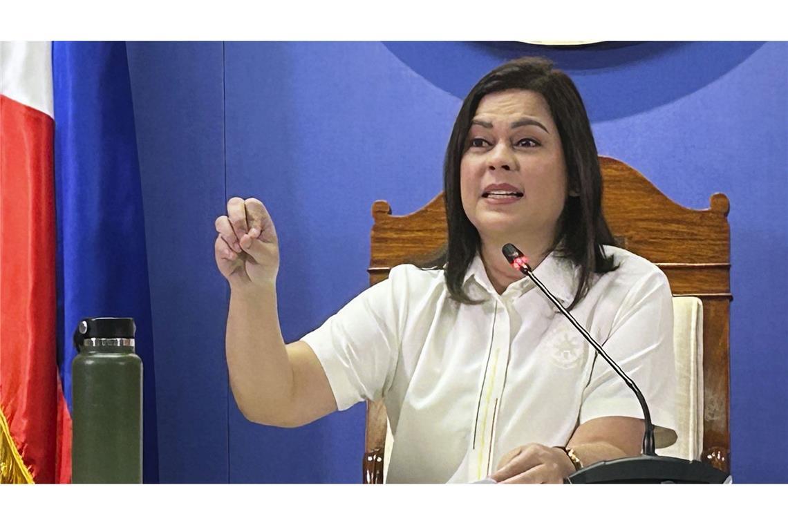 Die philippinische Vizepräsidentin Sara Duterte hat nach eigener Aussage für den Fall ihrer Ermordung dafür gesorgt, dass Präsident Marcos Jr. sterben soll. (Archivbild)