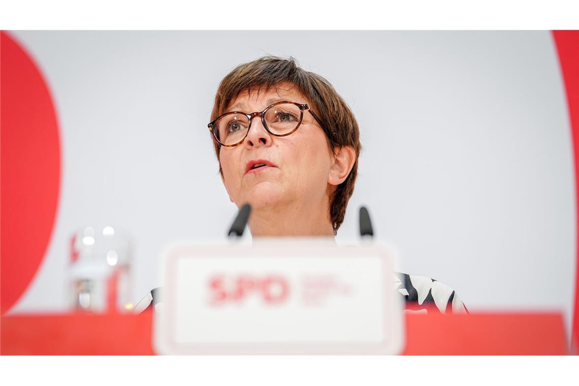 Die SPD-Vorsitzende Saskia Esken sorgt sich um die Ergebnisse ihrer Partei vor den Wahlen in Sachsen und Thüringen.