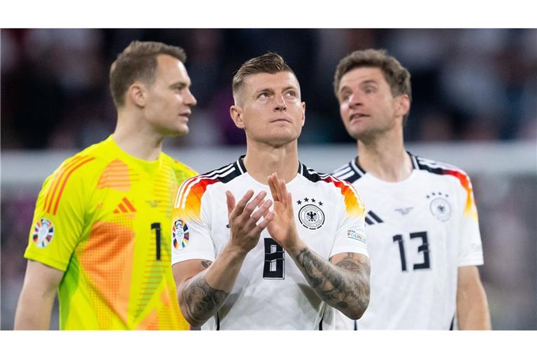 Drei Spieler, die das Prädikat „Weltklasse“ verkörperten, aber nicht mehr für die Nationalmannschaft spielen: Manuel Neuer, Toni Kroos und Thomas Müller (von links)