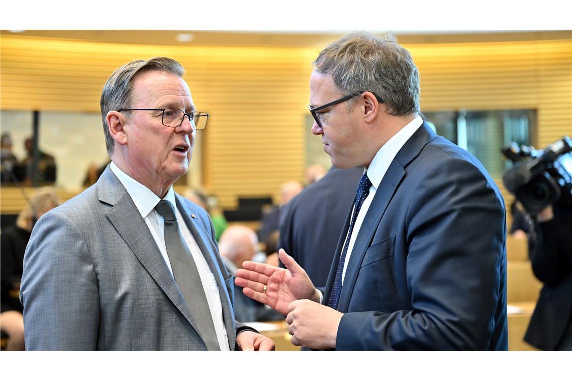 Ein Pflichtenheft für den Umgang im Landtag - den Vorschlag von Bodo Ramelow (Linke) hat CDU-Chef Voigt aufgenommen. (Archivbild)