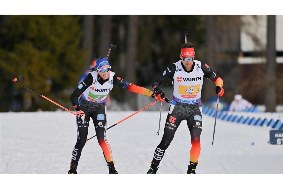 Mit letzter Kraft ins Ziel: Biathleten feiern WM-Bronze