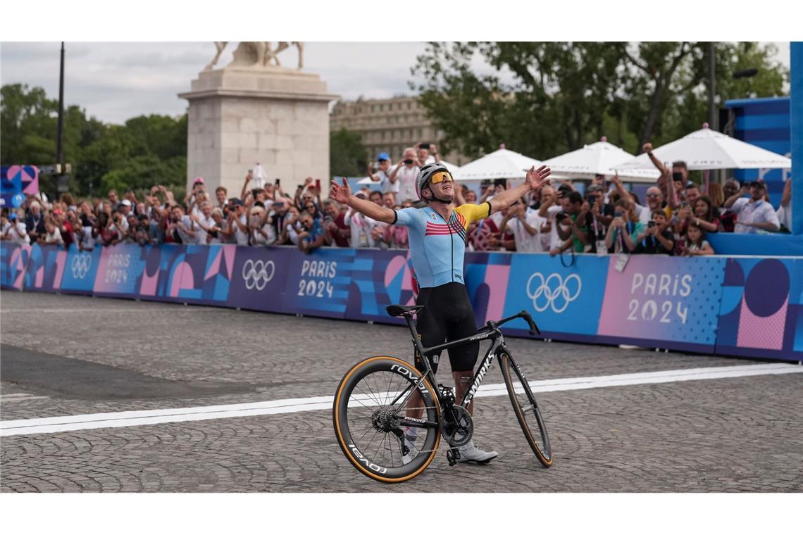 Für ikonische Bilder sorgen kann er: Belgiens Olympiasieger Remco Evenepoel.