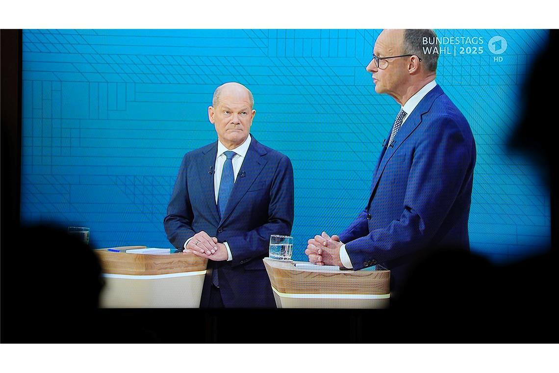 Heftige Wortgefechte: Olaf Scholz und Friedrich Merz im TV-Duell von ARD und ZDF.