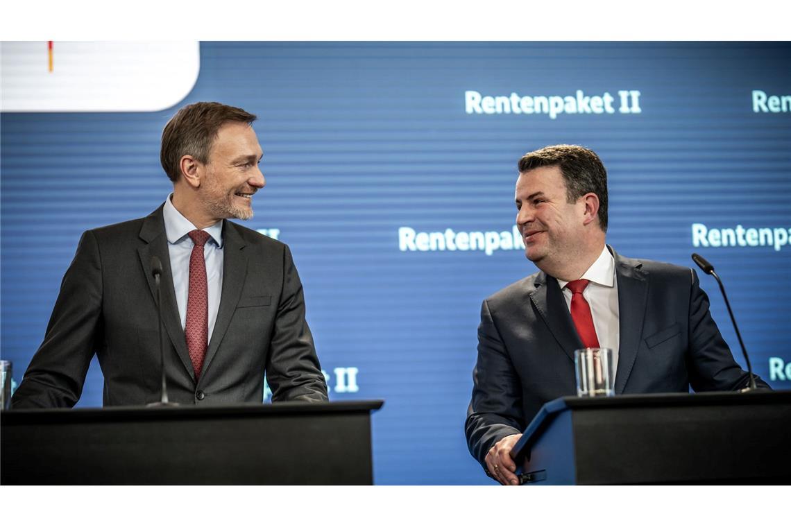 Heil und Lindner bei der gemeinsamen Präsentation ihres Rentenkompromisses.