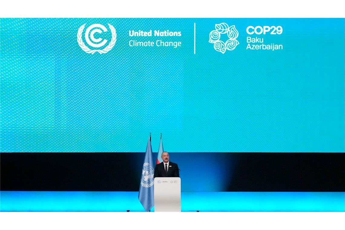 Ilham Aliyev, Präsident von Aserbaidschan, spricht auf dem UN-Klimagipfel COP29. (Archivbild)