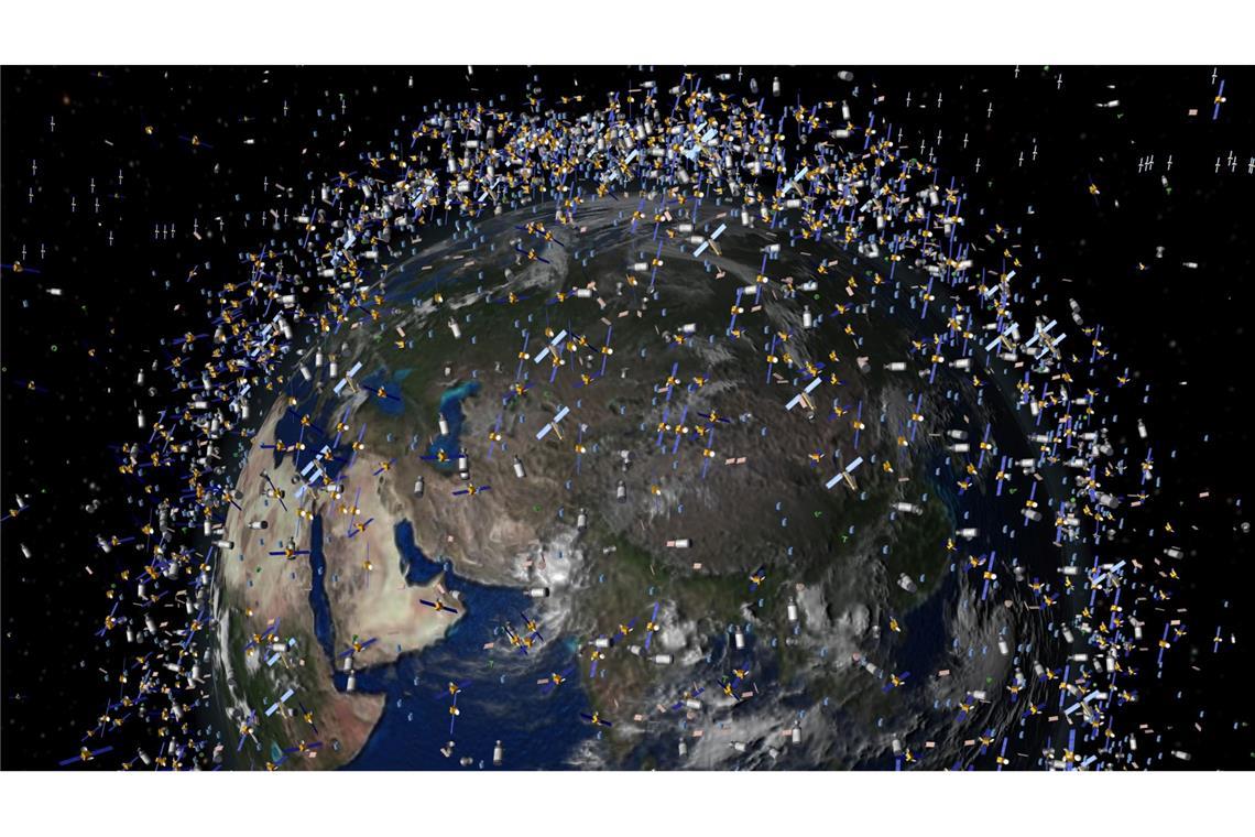 In Wirklichkeit sind die Satelliten viel kleiner als auf dem computergenerierten Bild - aber es sind wirklich Tausende.