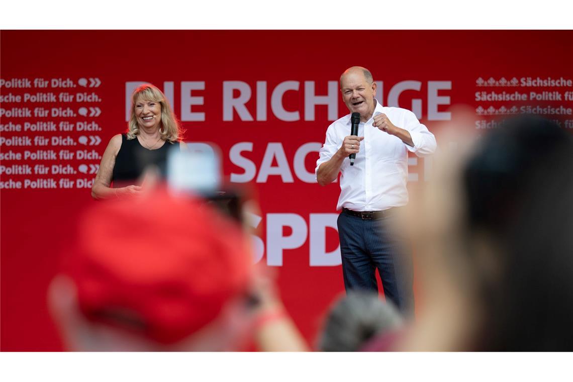 Kanzler Olaf Scholz und seine SPD müssen in Sachsen um den Einzug in den Landtag bangen