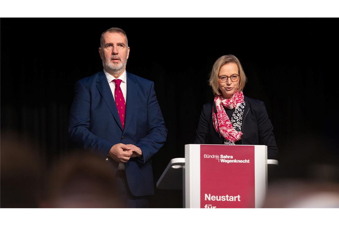 Katja Wolf und Steffen Schütze sind Vorsitzende des BSW-Landesverbands Thüringen.