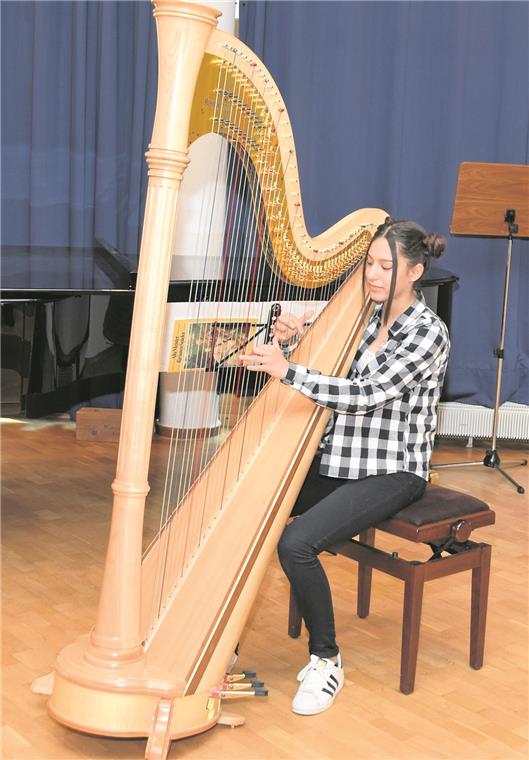 Konstantina Bostinatou spielt mit hoher Präzision auf der Pedalharfe. 