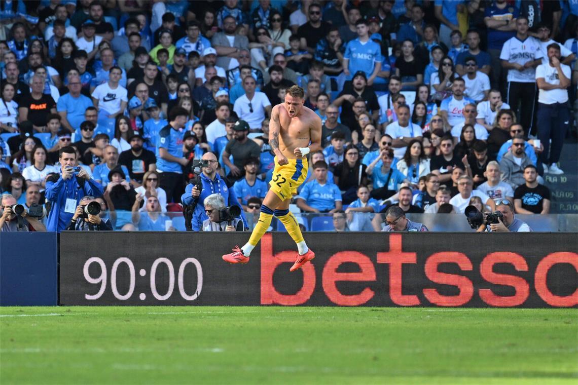 Kraftprotz aus Bergamo: Der Stürmer Mateo Retegui ist an 48 Prozent aller Ligatore von Atalanta beteiligt, traf auch am Wochenende beim 3:0-Sieg in Neapel.