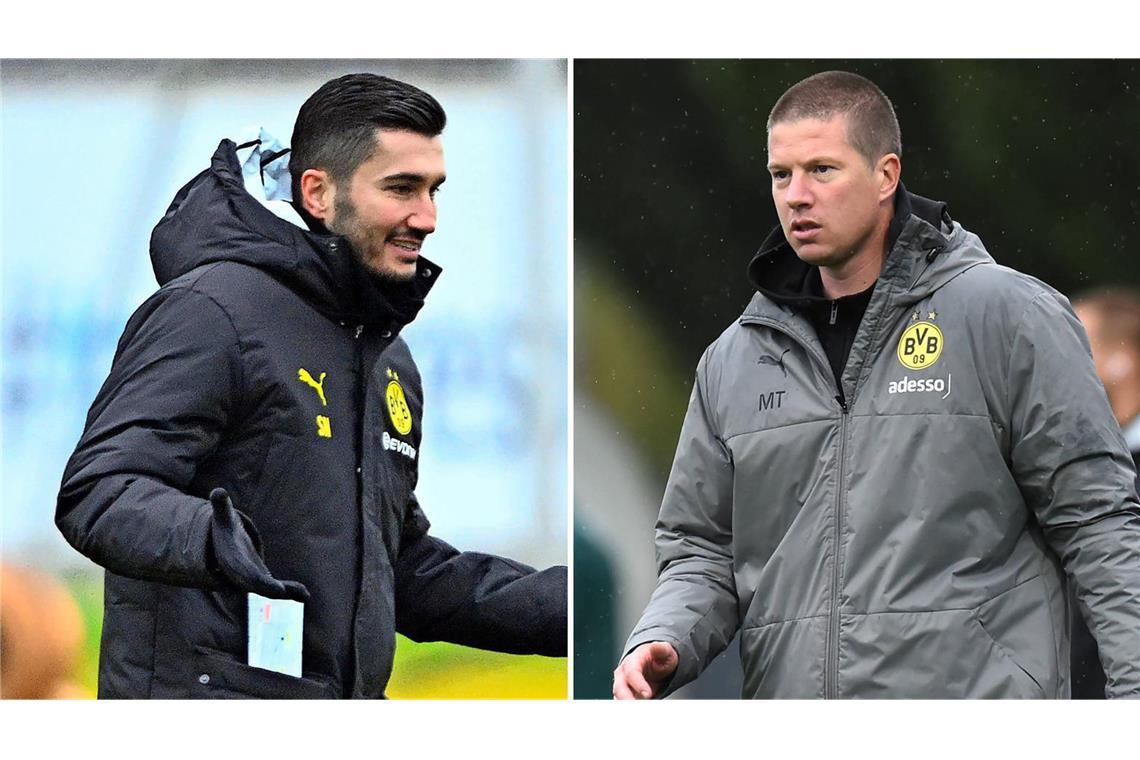 Nuri Sahin (links) trainiert nicht länger Borussia Dortmund. Für ihn übernimmt vorläufig U19-Trainer Mike Tullberg. (Archivbilder)