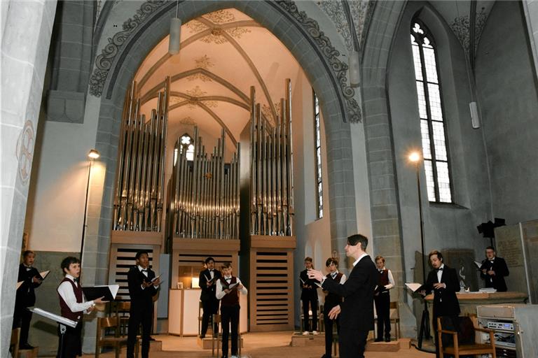 Obwohl die Formation der Sänger von Capella Vocalis nur rund ein Drittel des Chors umfasste, entwickelte die Gruppe bei ihren Beiträgen eine unglaubliche Fülle an Klangvolumen. Foto: E. Klaper