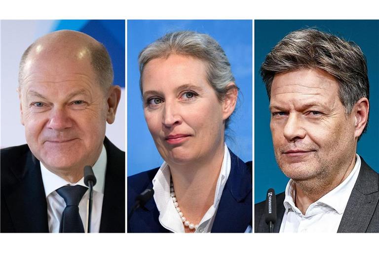 Olaf Scholz, Alice Weidel und Robert Habeck (v.li.) traten beim Bürger-Speed-Dating an.