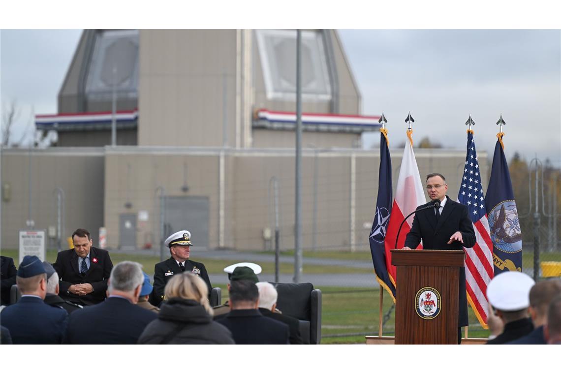 Polens Präsident Andrzej Duda spricht bei der Eröffnung der US-Raketenabwehrbasis in Redzikowo. (Foto aktuell)