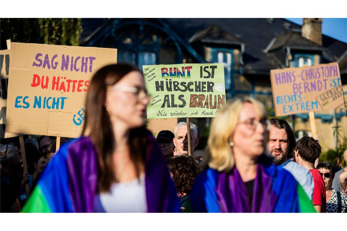 Protest gegen die AfD-Wahlparty in Potsdam.