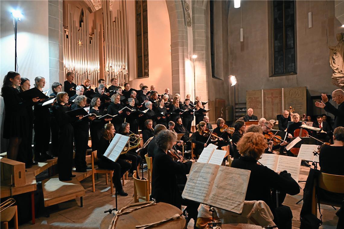 Sängerinnen und Sänger, Musikerinnen und Musiker haben die Aufführung unter der Leitung von Gottfried Mayer (rechts) zu einer Sternstunde der Kirchenmusik gemacht. Foto: Elisabeth Klaper