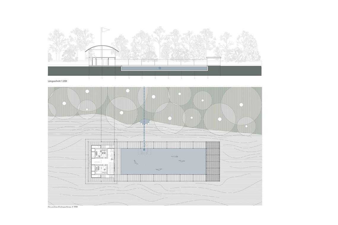 So könnte das kleine Mombach-Schwimmbad mitten im Neckar realisiert werden, das einen IBA-Wettbewerb zum Thema Fluss gewonnen hat.