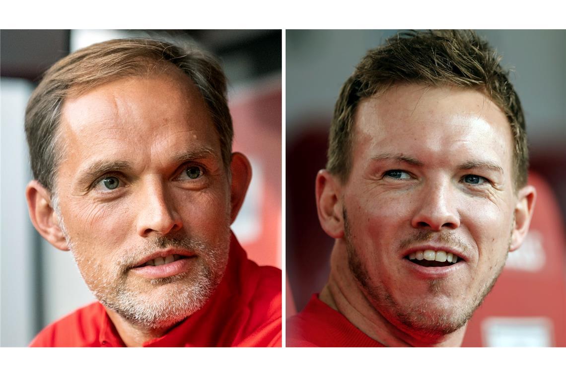 Thomas Tuchel (l.) und Julian Nagelsmann bevorzugen beide derzeit einen Nationaltrainer-Posten.