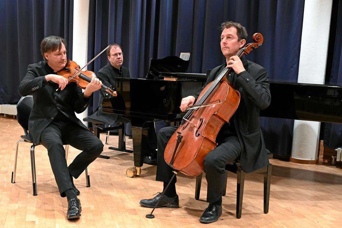 Vergil Trio (von links), das sind Bertram Schade an der Violine, Michael Kuhn am Klavier und Gregor Pfisterer am Violoncello. Mit dem römischen Schriftsteller als Teil ihres Namens signalisieren sie, wie wichtig ihnen das erzählerische Element der Musik ist. Foto: Elisabeth Klaper